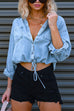 Rebadress Long Sleeves Drawstring Hem Cropped Denim Shirt