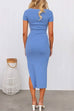 V Neck Side Split Bodycon Midi Dress