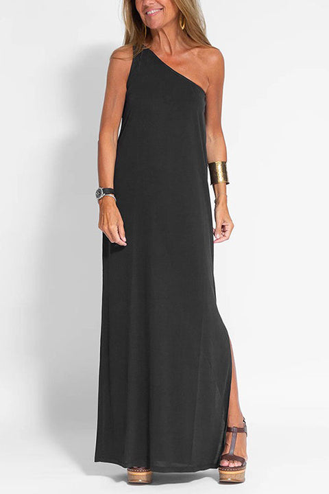 Rebadress Sleeveless One Shoulder Side Split Maxi Dress