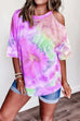 Rebadress Crew Neck Cold Shoulder Tie Dye T-shirt