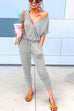 Rebadress V Neck Short Sleeve Drawstring Jumpsuit with Pockets